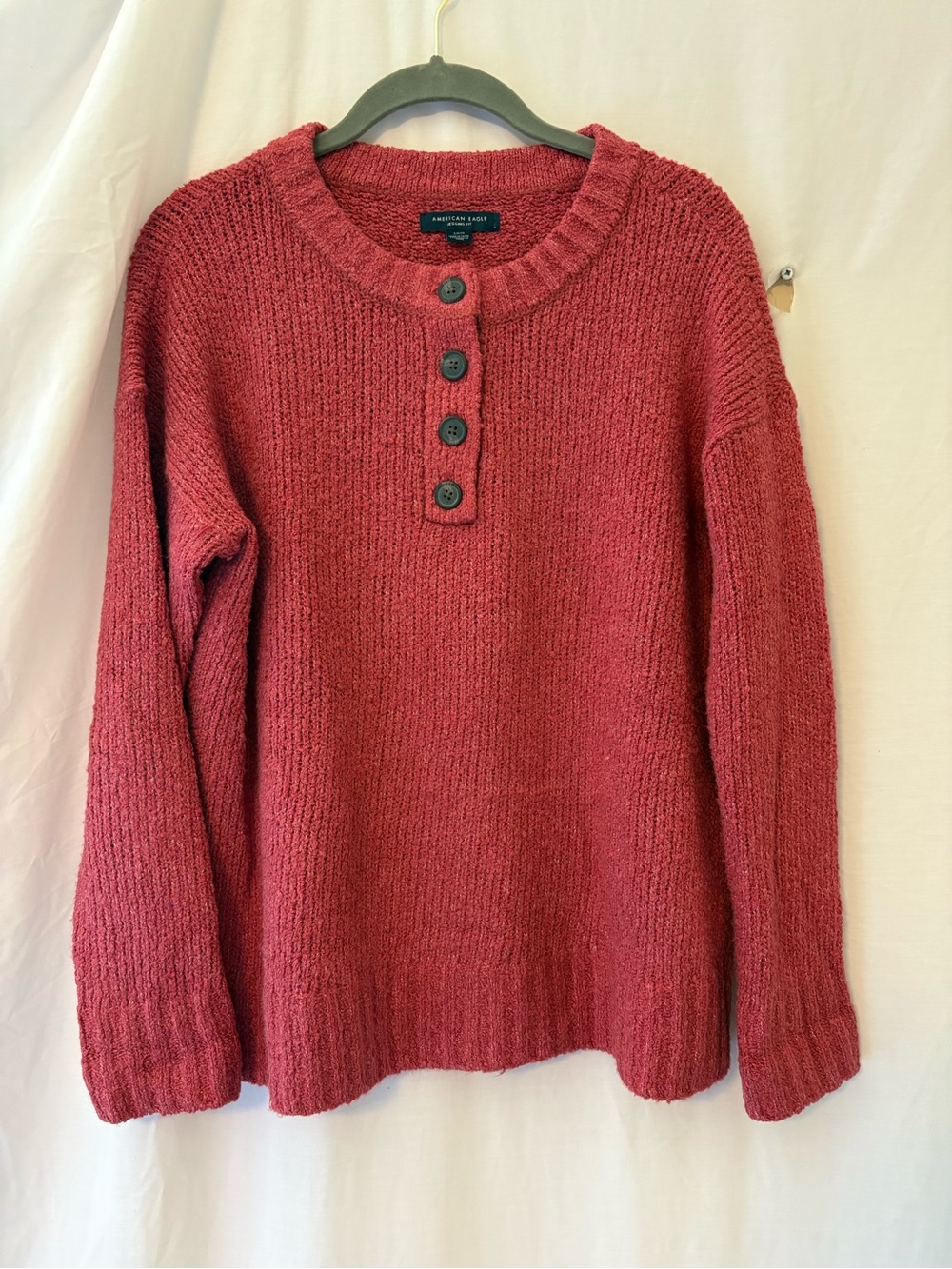 American Eagle Outfitters Rose Red Button-Front Crewneck Sweater